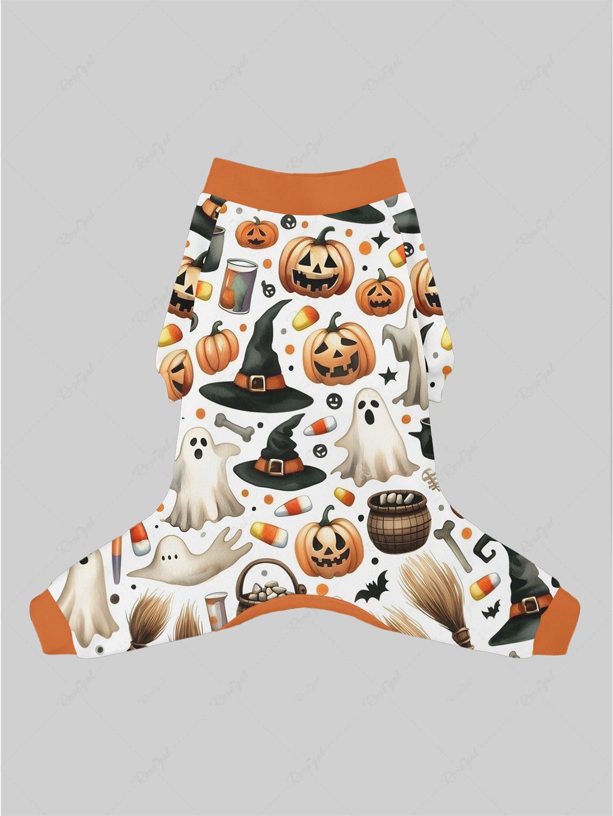 Halloween Pumpkin Hat Ghost Print Pajama and Wide Leg Pants Dog and Owner Matching Outfits