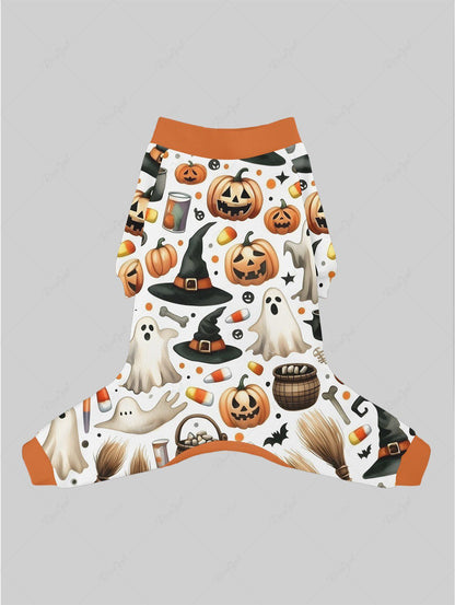 Halloween Pumpkin Hat Ghost Print Pajama and Wide Leg Pants Dog and Owner Matching Outfits