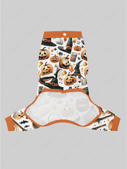 Halloween Pumpkin Hat Ghost Print Pajama and Wide Leg Pants Dog and Owner Matching Outfits