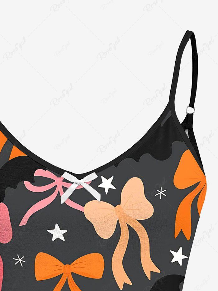 Bowknot Bat Stars Print Halloween Cami Top and Drawstring Shorts Pajama Set