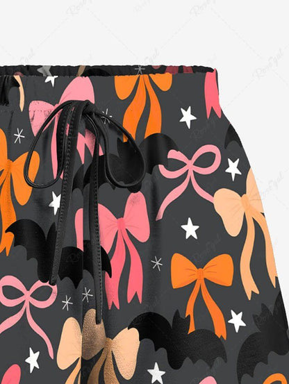 Bowknot Bat Stars Print Halloween Cami Top and Drawstring Shorts Pajama Set