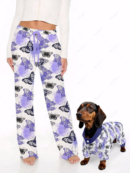 Ombre Butterfly Printed Pajama Pants Dog And Owner Matching Outfits