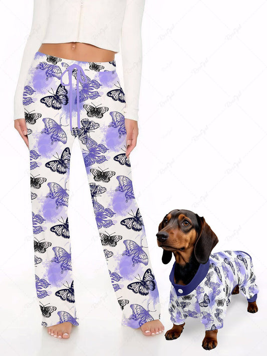 Ombre Butterfly Printed Pajama Pants Dog And Owner Matching Outfits