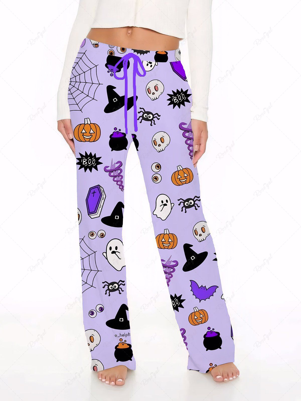 Halloween Pumpkin Ghost Spider Web Skulls Eyes Print Pajama and Wide Leg Pants Dog and Owner Matching Outfits