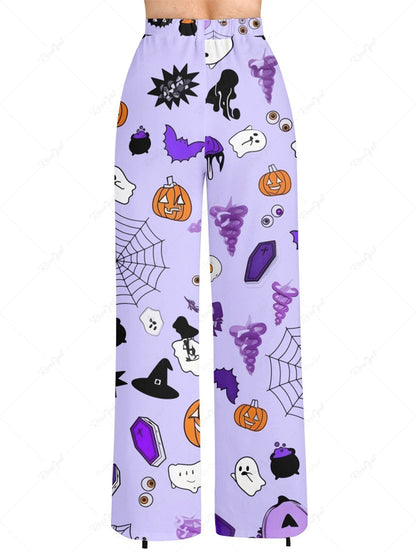Halloween Pumpkin Ghost Spider Web Skulls Eyes Print Pajama and Wide Leg Pants Dog and Owner Matching Outfits