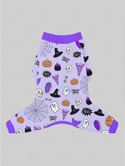 Halloween Pumpkin Ghost Spider Web Skulls Eyes Print Pajama and Wide Leg Pants Dog and Owner Matching Outfits