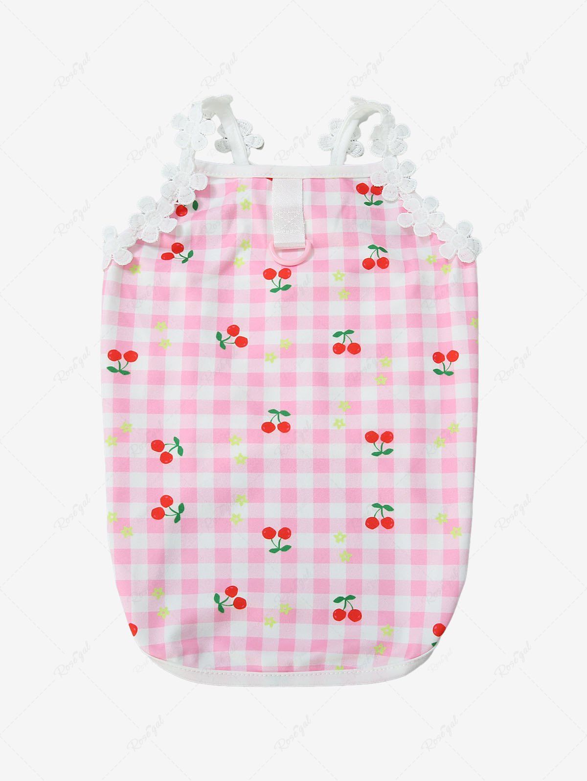 Pet's Cherry Plaid Print Flower Applique Cute Tank Top