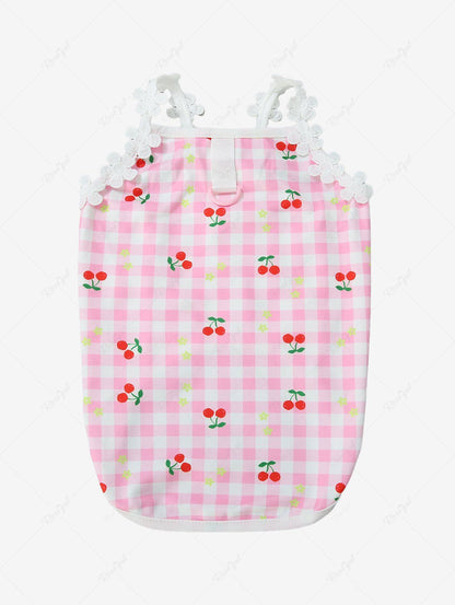 Pet's Cherry Plaid Print Flower Applique Cute Tank Top