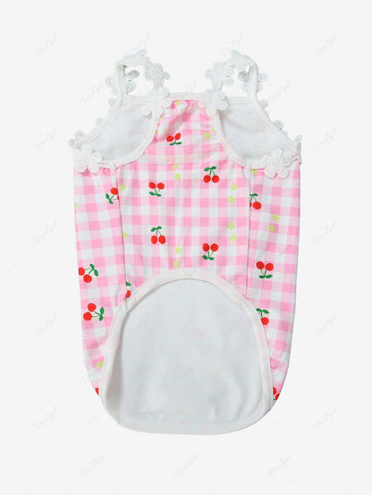 Pet's Cherry Plaid Print Flower Applique Cute Tank Top