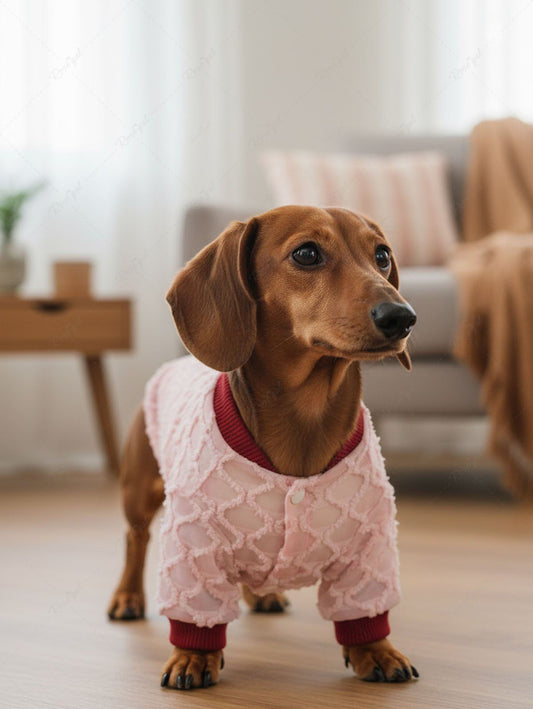 Pet's Frayed Geometric Plaid Contrast Piping Buttons Semi Sheer Sweatshirt