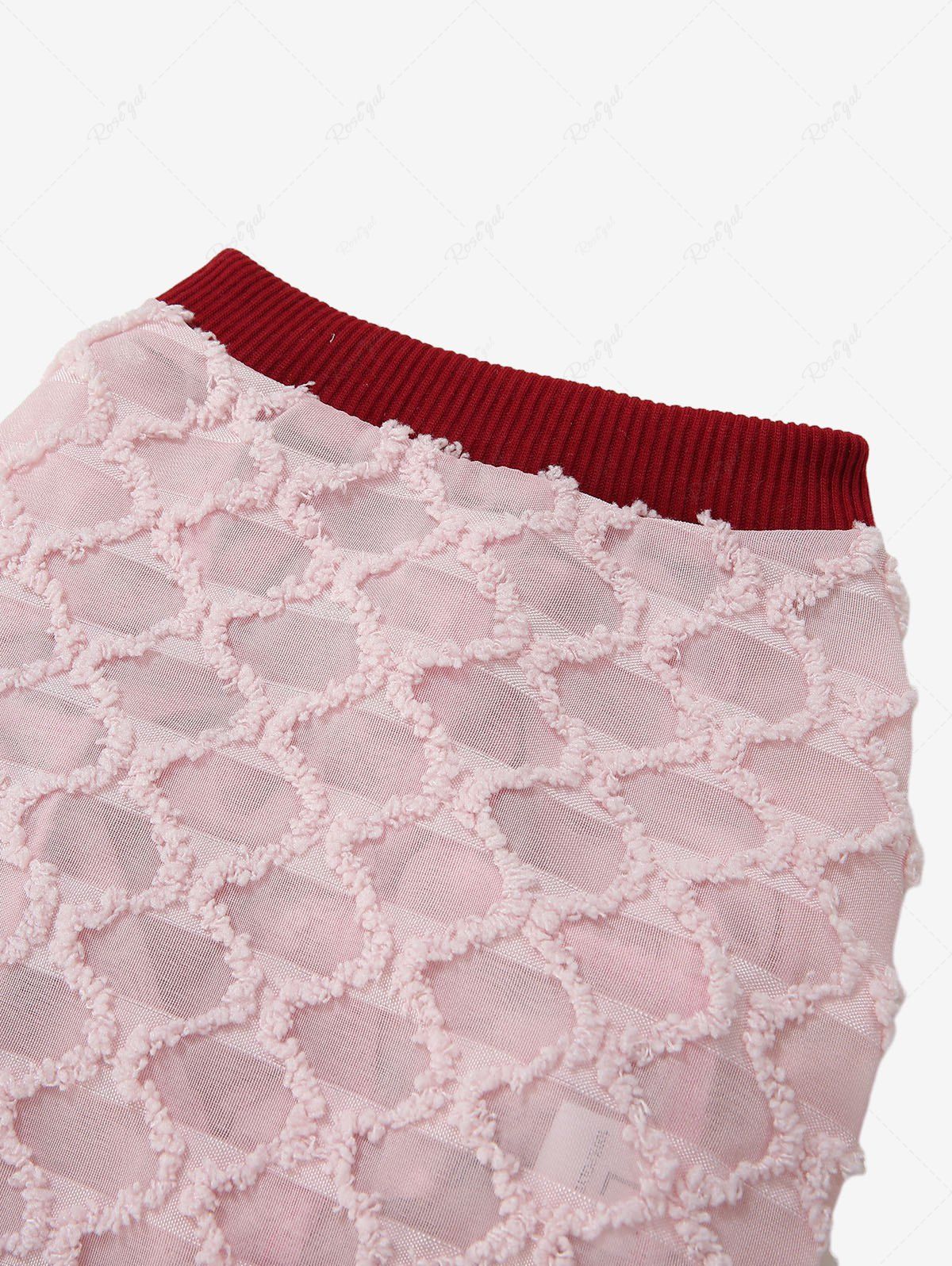 Pet's Frayed Geometric Plaid Contrast Piping Buttons Semi Sheer Sweatshirt