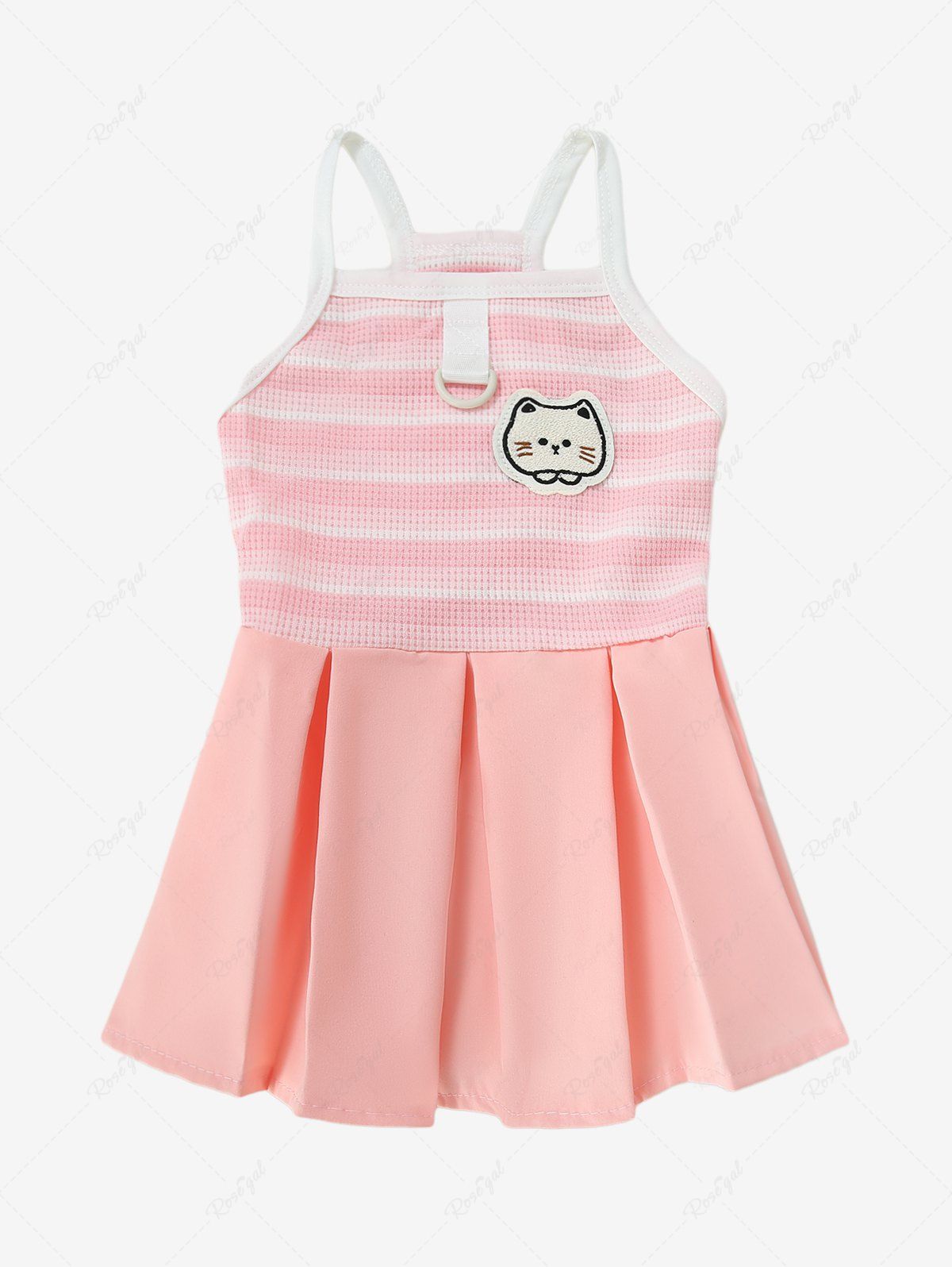 Pet's Striped Print Cute Cat Applique Pleated Dress
