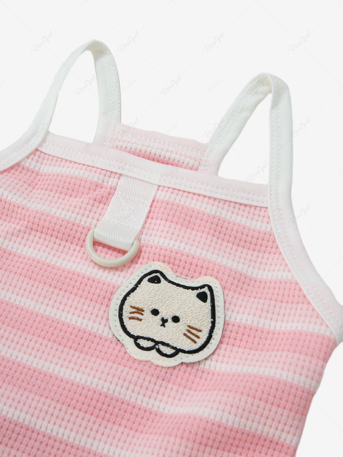 Pet's Striped Print Cute Cat Applique Pleated Dress