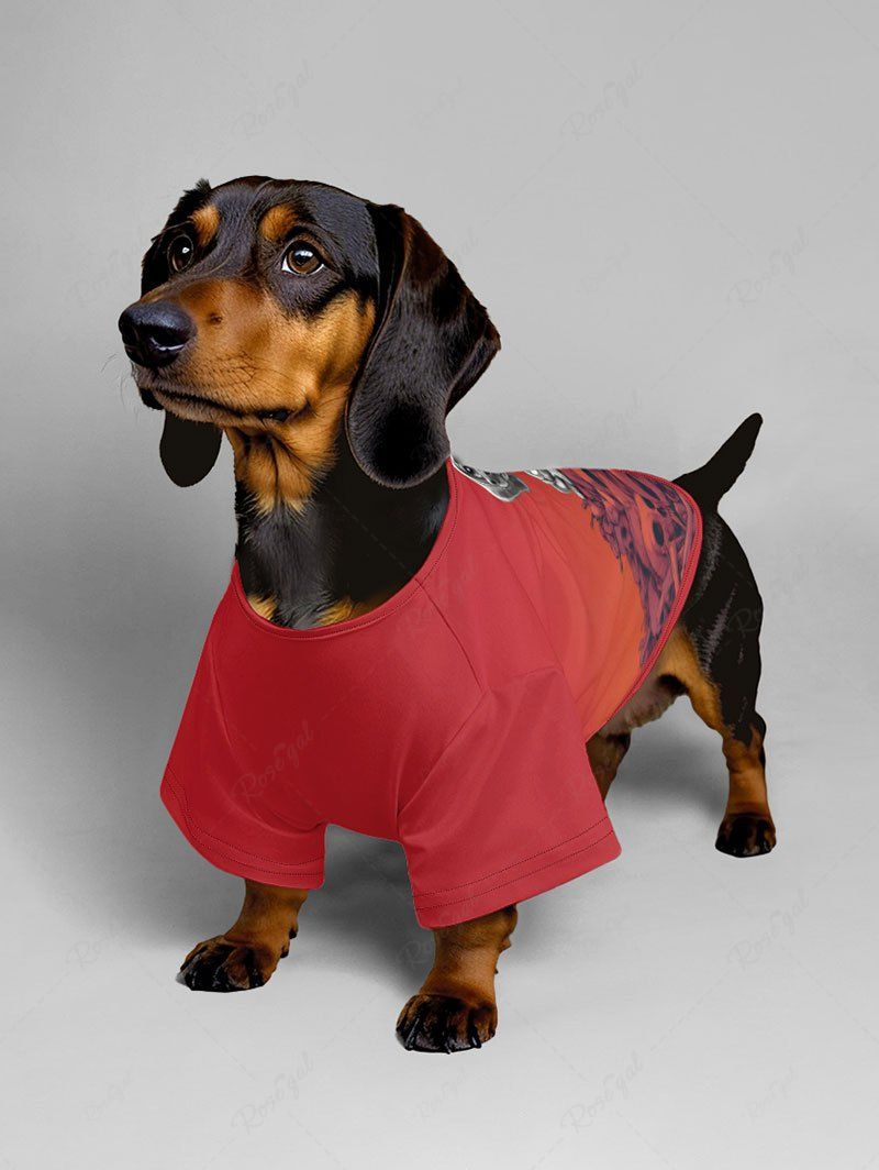Skull Puppy Dip Dye Ombre Printed T-shirt Pajama Set Dog And Owner Matching Outfits