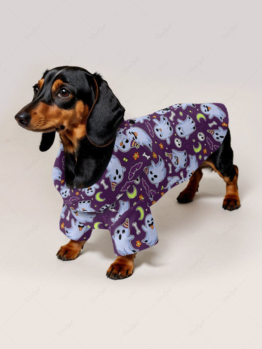 Pet's Skull Ghost Bat Moon Flower Print Halloween Button Shirt