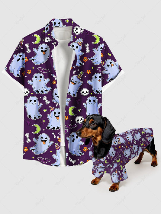 Skull Ghost Bat Moon Flower Printed Halloween Shirt Dog And Owner Matching Outfits