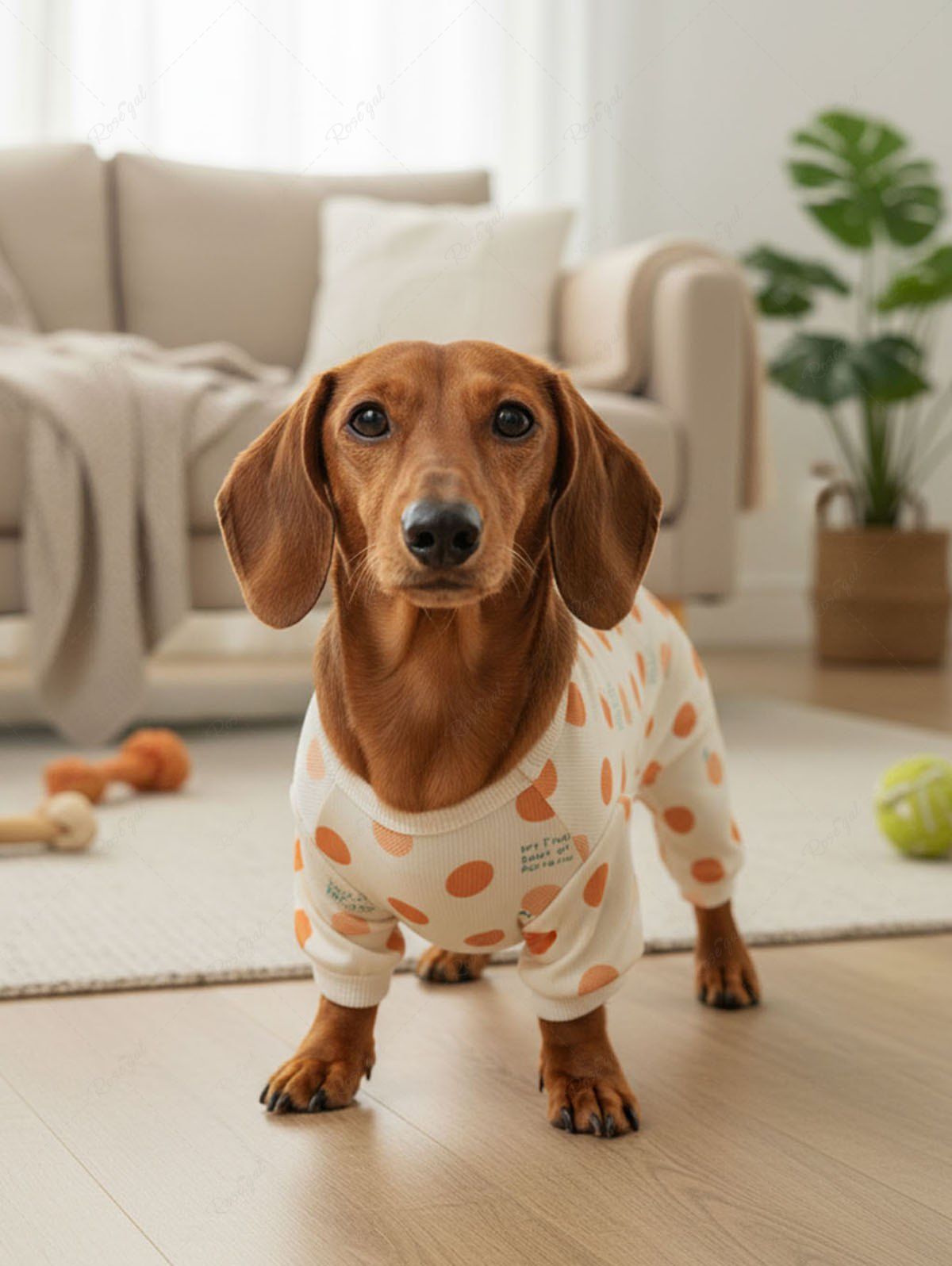 Pet's Orange Polka Dot Letters Print Ribbed Pajama