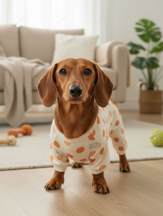 Pet's Orange Polka Dot Letters Print Ribbed Pajama