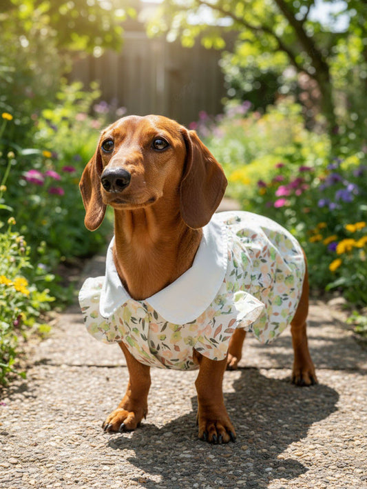 Pet's Flower Leaf Watercolor Print Peter Pan Collar Dress