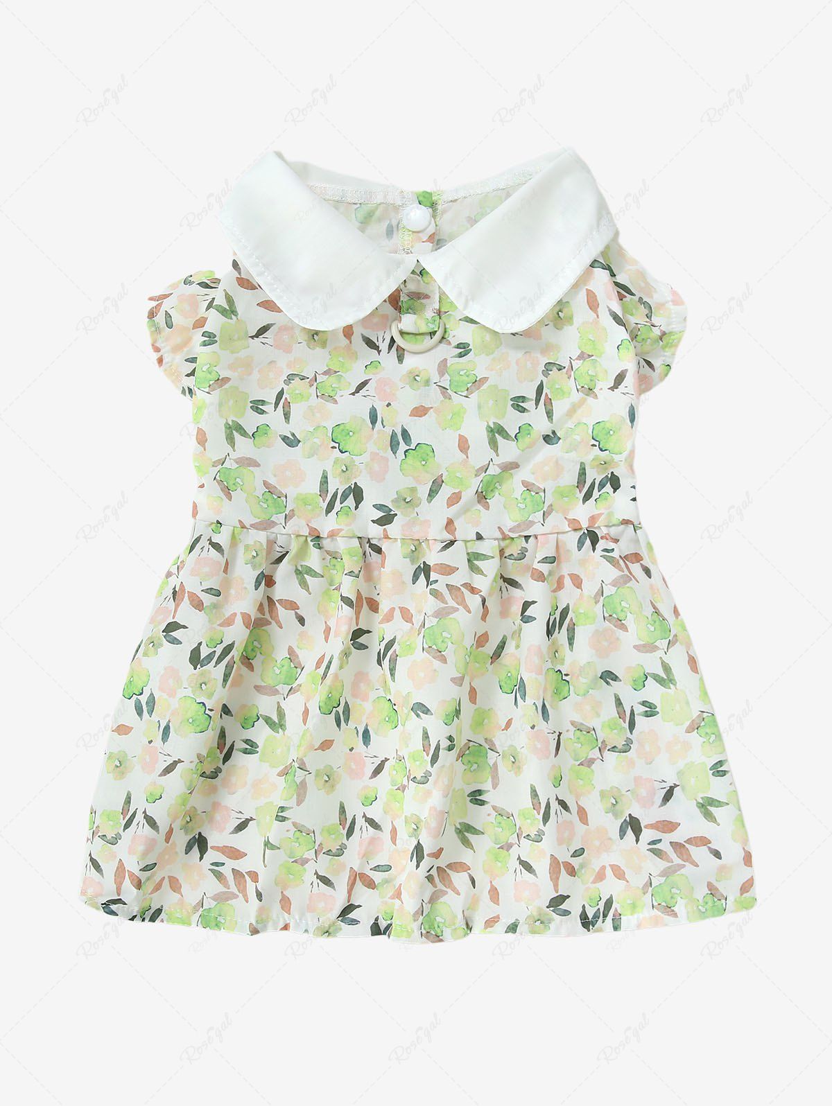 Pet's Flower Leaf Watercolor Print Peter Pan Collar Dress