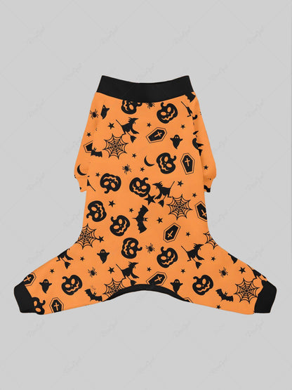 Pumpkin Bat Spider Web Printed Halloween Pajama Pants Dog And Owner Matching Outfits