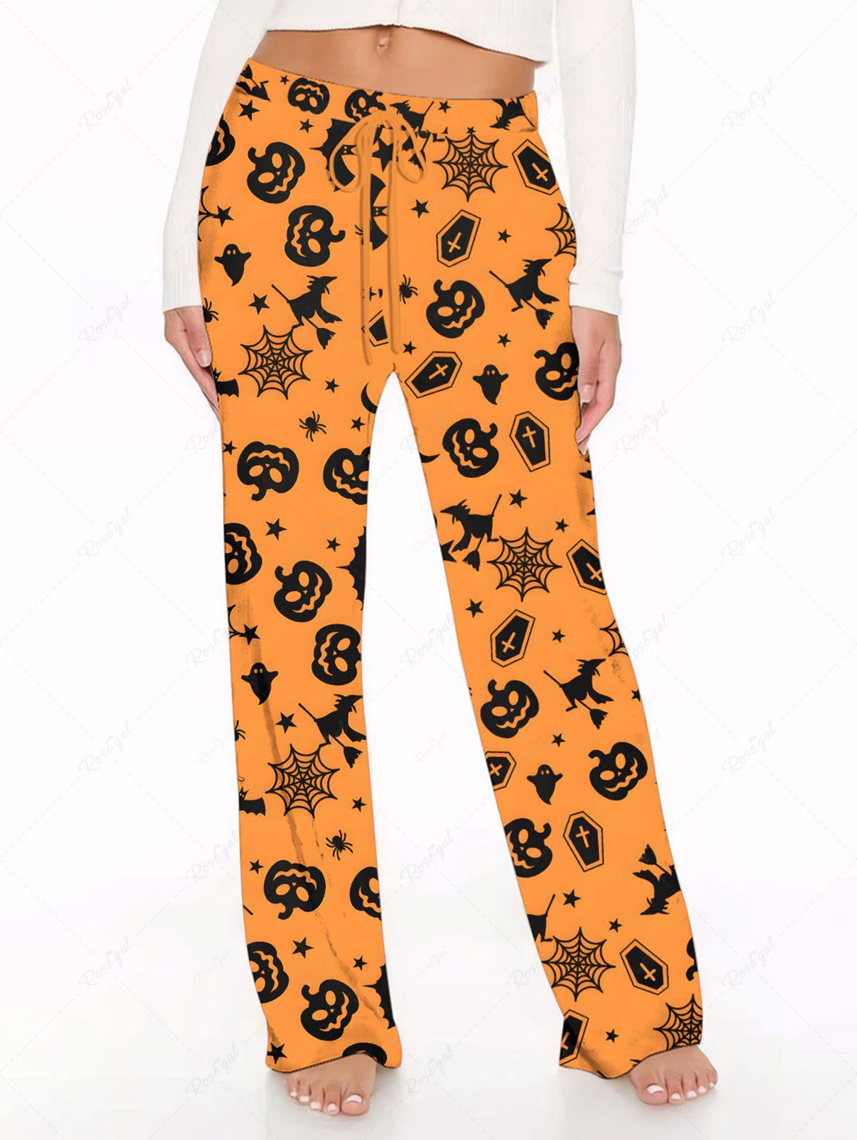 Pumpkin Bat Spider Web Printed Halloween Pajama Pants Dog And Owner Matching Outfits