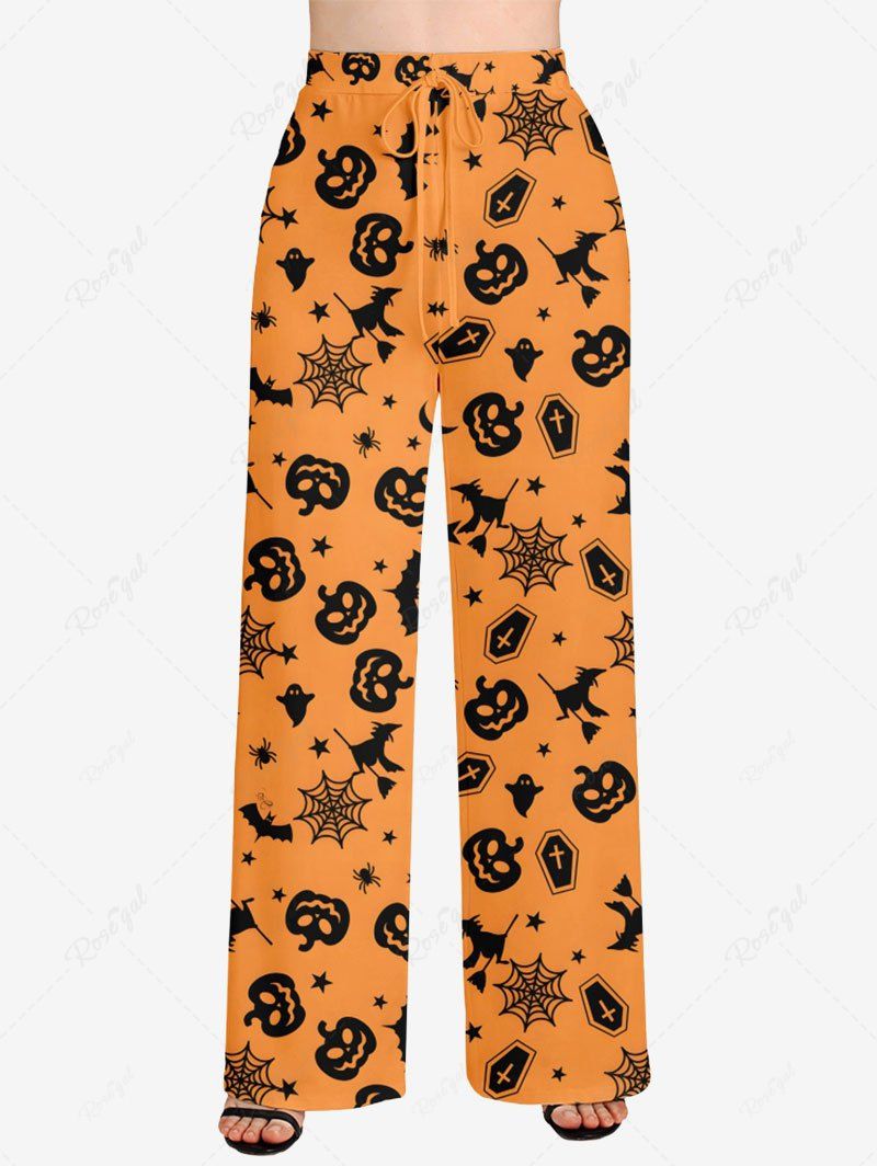 Pumpkin Bat Spider Web Printed Halloween Pajama Pants Dog And Owner Matching Outfits