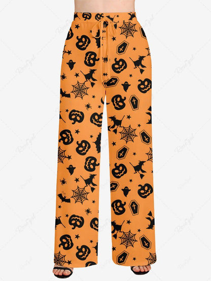 Pumpkin Bat Spider Web Printed Halloween Pajama Pants Dog And Owner Matching Outfits