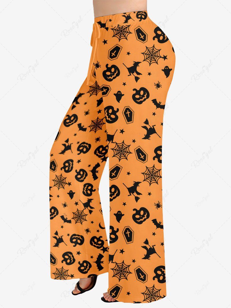Pumpkin Bat Spider Web Printed Halloween Pajama Pants Dog And Owner Matching Outfits