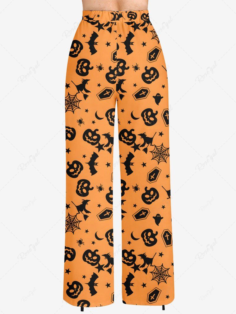 Pumpkin Bat Spider Web Printed Halloween Pajama Pants Dog And Owner Matching Outfits