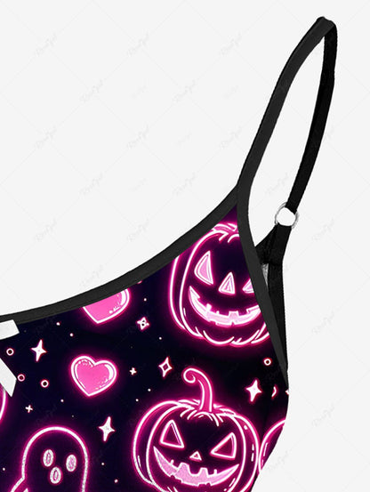 Halloween Pumpkin Ghost Moon Star Heart Print Cami Top And Boyshorts Pajama Set