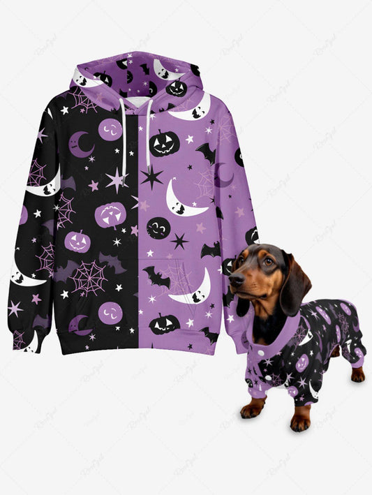 Pumpkin Bat Moon Star Spider Web Printed Halloween Pajama Hoodie Dog And Owner Matching Outfits