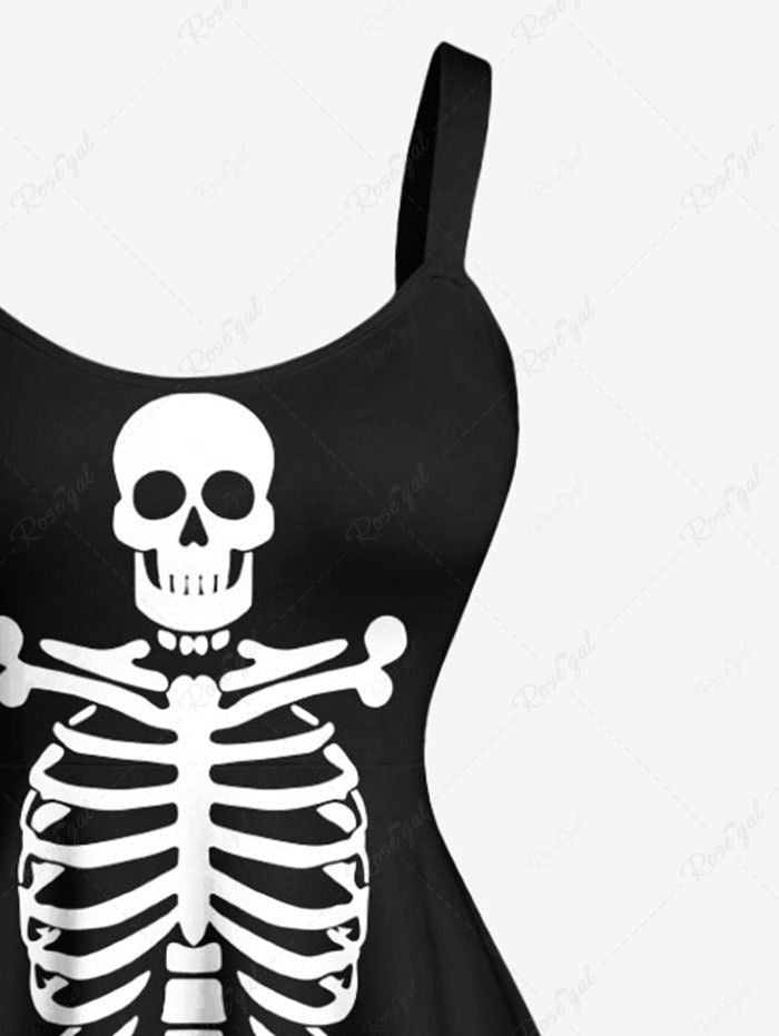 Plus Size Halloween Skull Skeleton Print Tank Dress