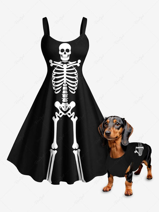 Halloween Skull Skeleton Print Tank Top and Tank Dress Dog and Owner Matching Outfits