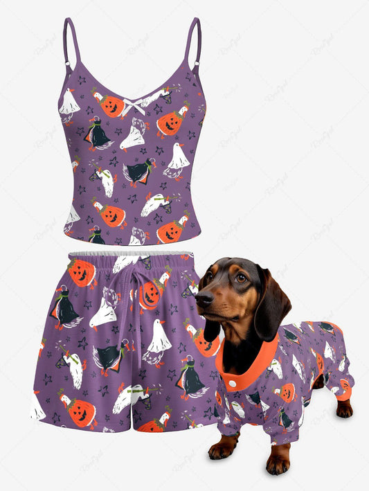 Pumpkin Wizard Duck Stars Printed Halloween Pajama Dog And Owner Matching Outfits