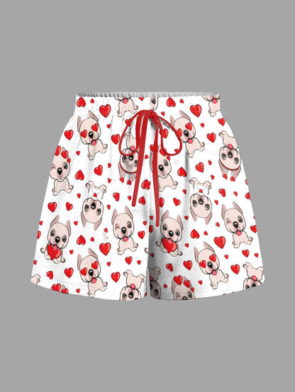 Cute Dog Heart Print Cami Top and Drawstring Shorts Pajama Set