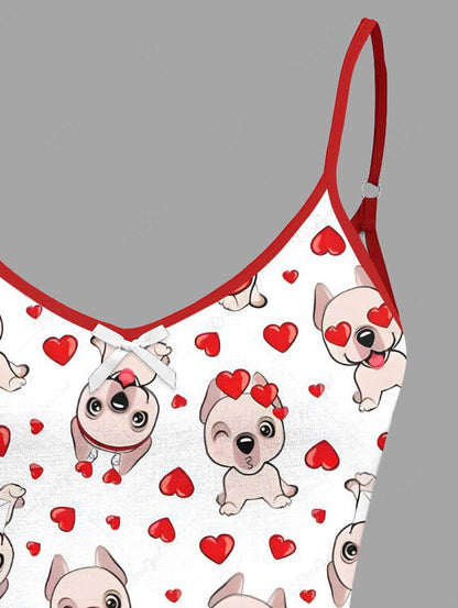 Cute Dog Heart Print Cami Top and Drawstring Shorts Pajama Set
