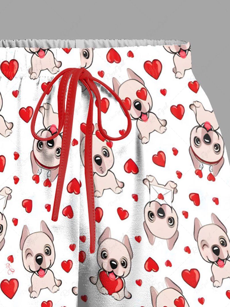 Cute Dog Heart Print Cami Top and Drawstring Shorts Pajama Set