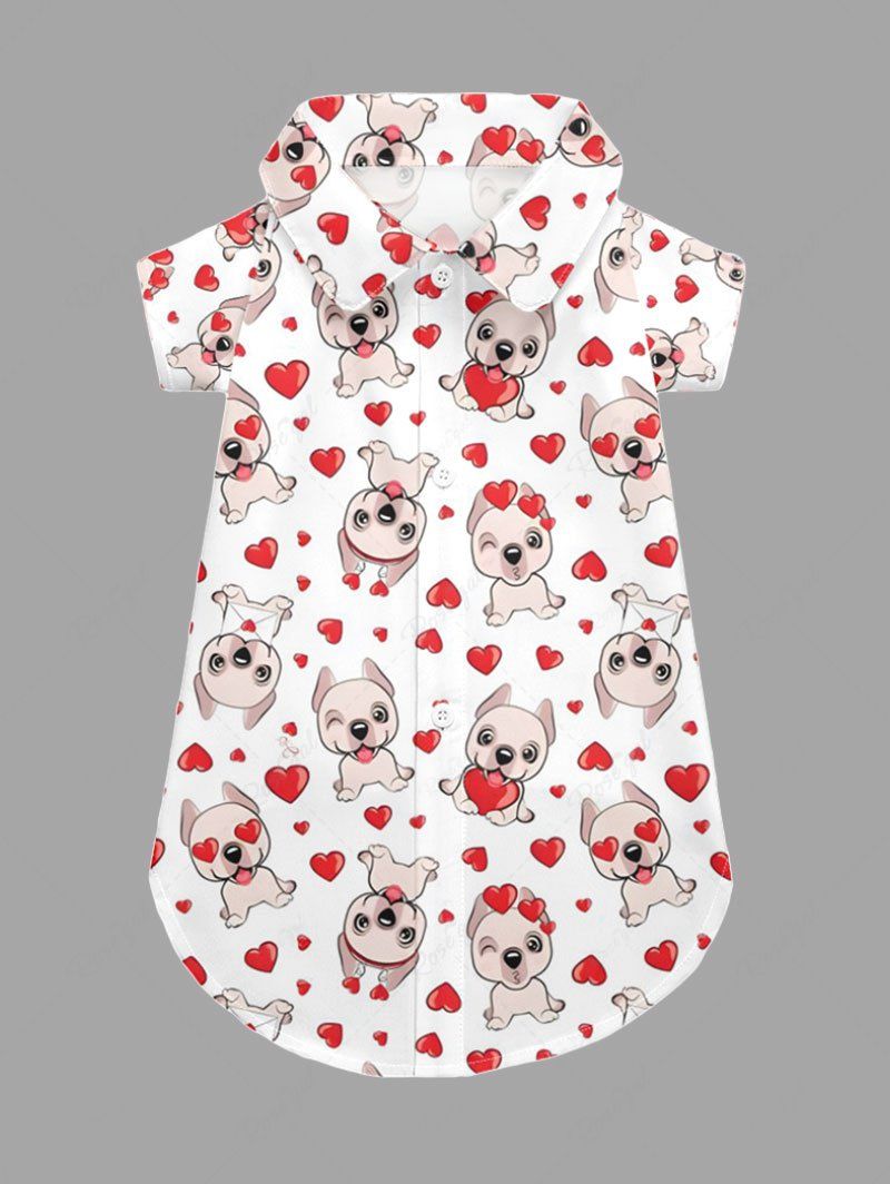 Pet's Cute Dog Heart Print Button Shirt