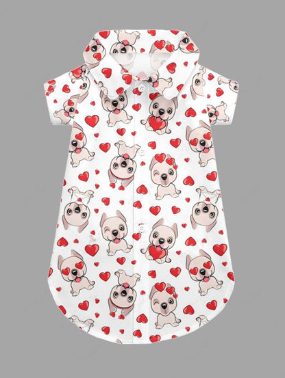 Pet's Cute Dog Heart Print Button Shirt