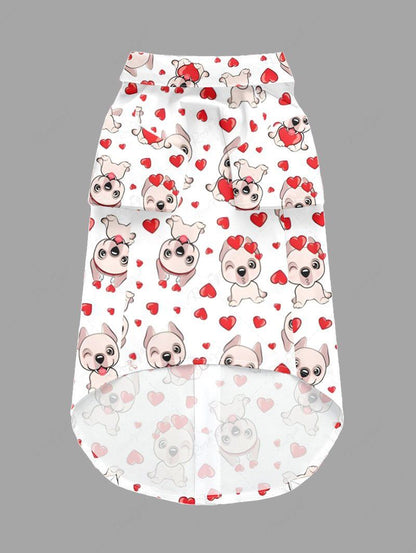 Pet's Cute Dog Heart Print Button Shirt