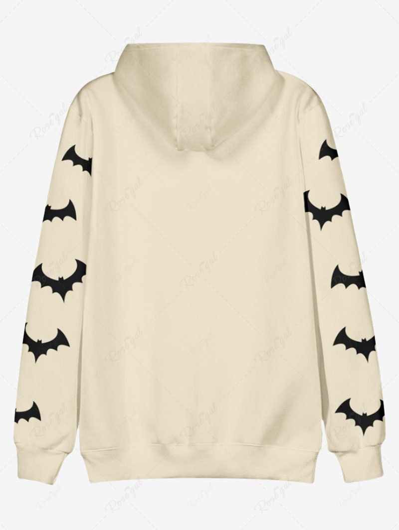 Plus Size Pumpkin Cat Bat Print Halloween Drawstring Pocket Pullover Long Sleeves Hoodie