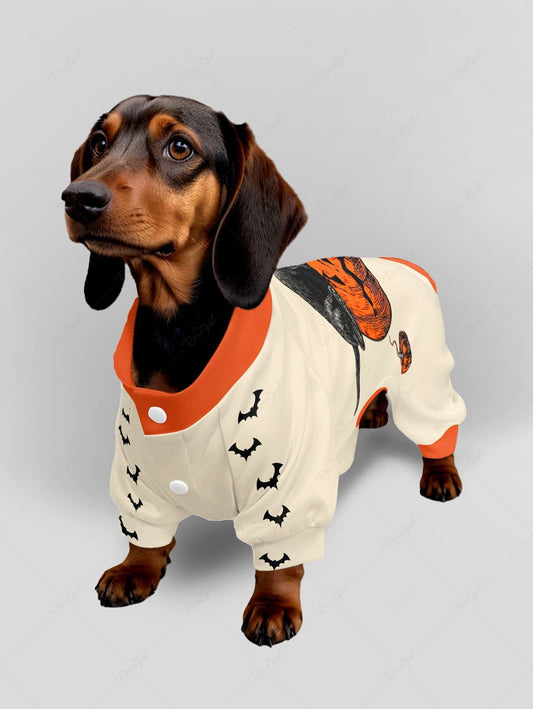Pet's Pumpkin Dog Bat Print Halloween Button Pajama