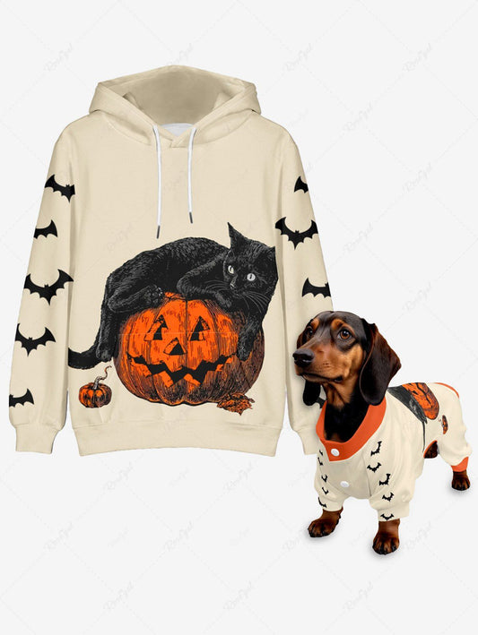 Pumpkin Cat Bat Printed Halloween Pajama Hoodie Dog And Owner Matching Outfits