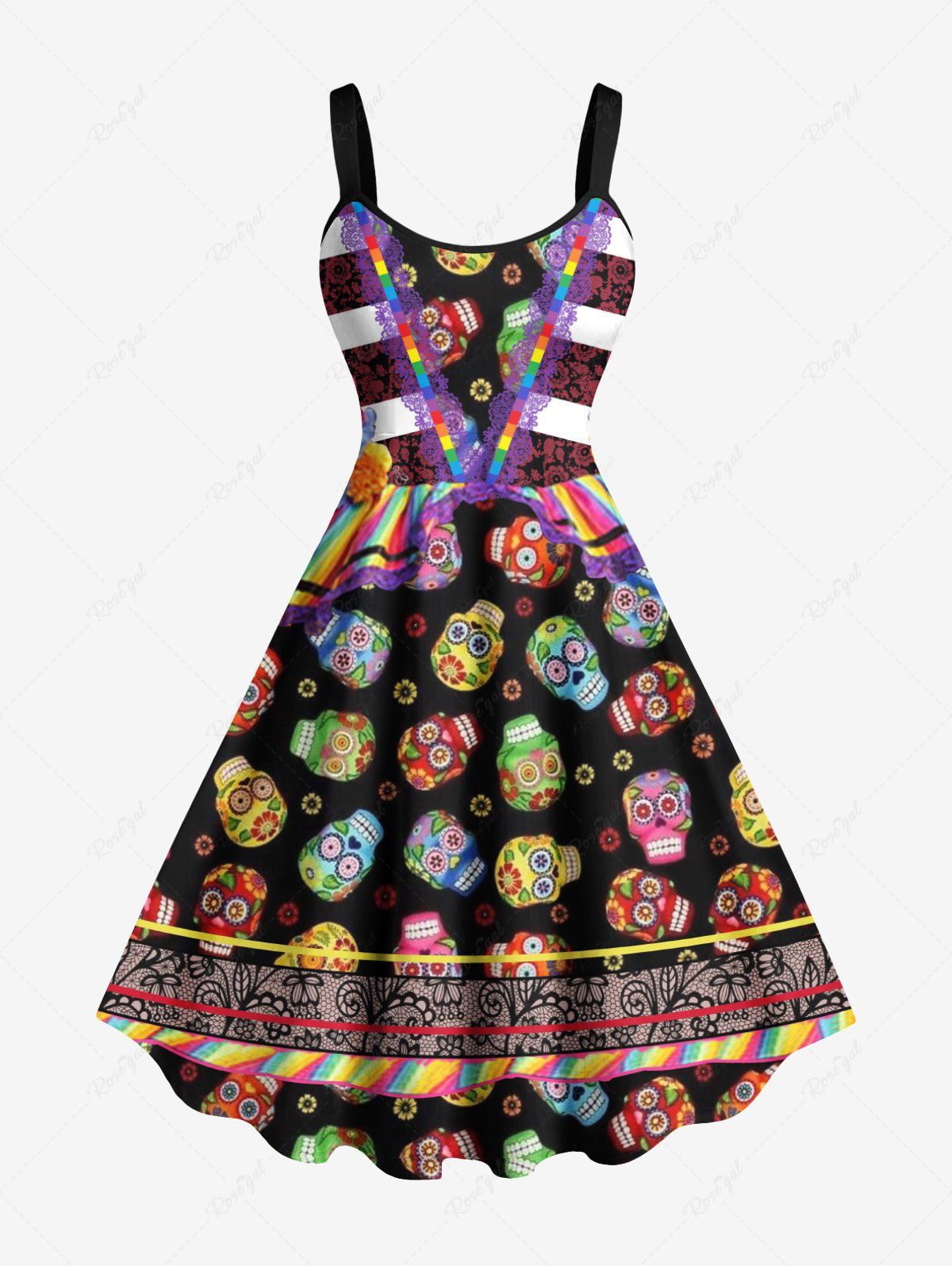 Halloween Skulls Flowers Print T-shirt and Tank Dress Dog and Owner Matching Outfits