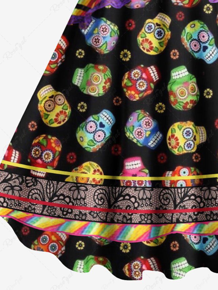 Plus Size Halloween Skulls Flowers Print Tank Dress