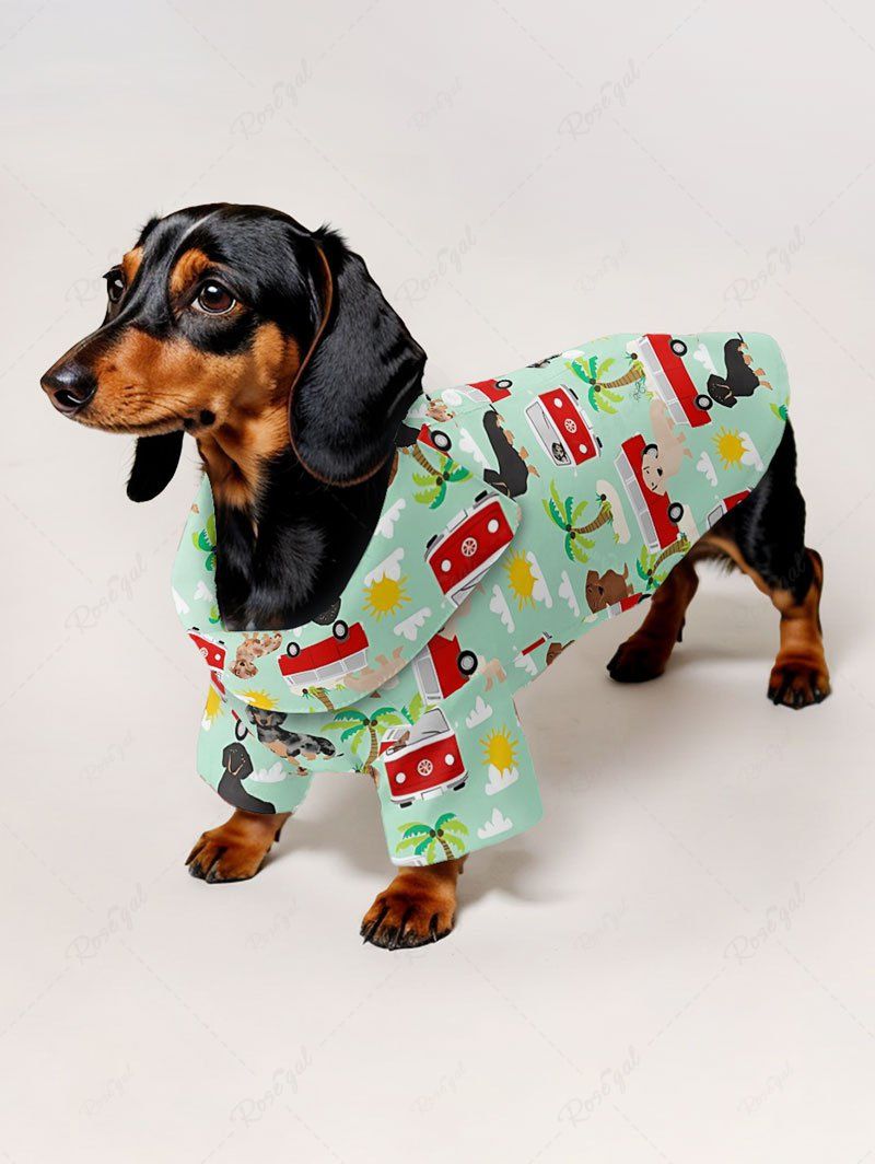 Coconut Tree Dog Bus Sun Cloud Print Hawaii Shirts Dog and Owner Matching Outfits