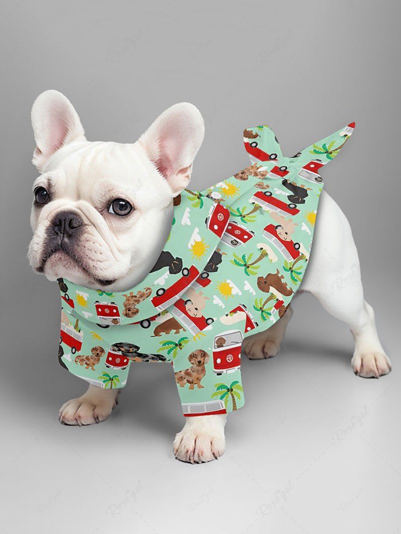 Pet's Coconut Tree Dog Bus Sun Cloud Print Hawaii Shirt