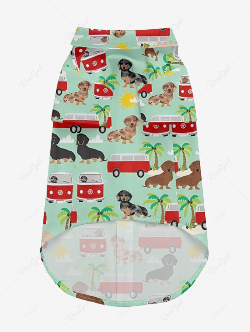 Pet's Coconut Tree Dog Bus Sun Cloud Print Hawaii Shirt
