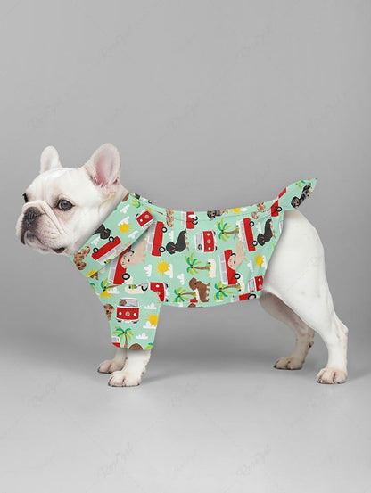 Pet's Coconut Tree Dog Bus Sun Cloud Print Hawaii Shirt